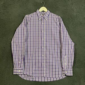 J Press Shirt Mens XL Purple Check Button Down Long Sleeve Preppy Casual